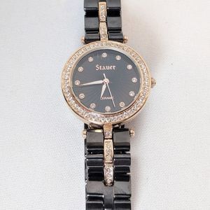 Staur Black & Rhinestone Stainless Steel Watch